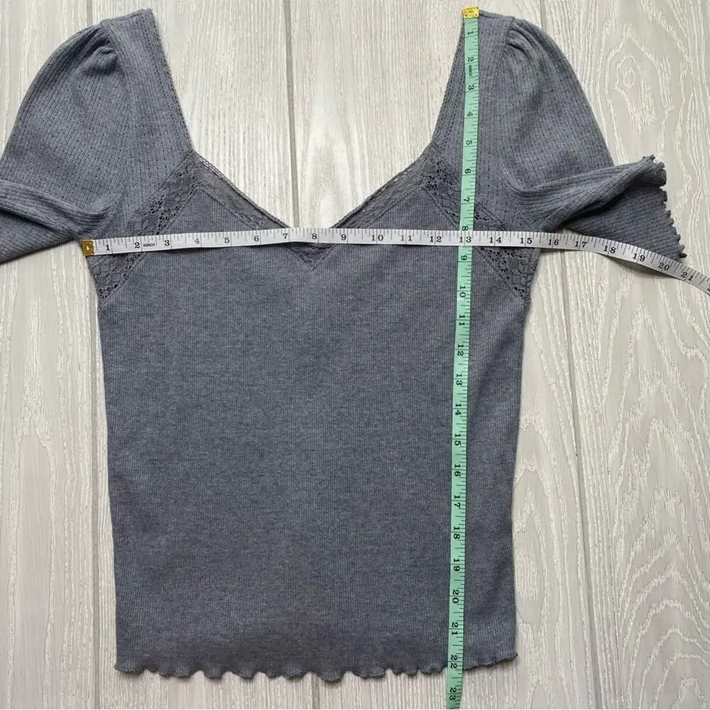 Free People Womens Margaux Charcoal Gray Ribbed Stretchy Pullover Top Size Small